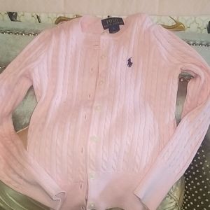 Pink Polo button down cable knit sweater